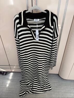 525 America Black and White Striped Knit Top